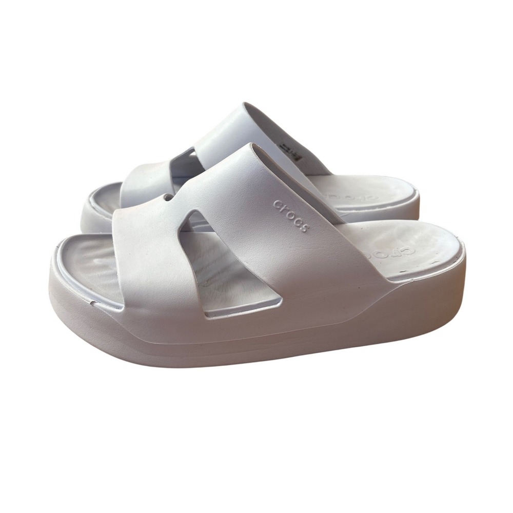 Crocs Brooklyn Slide Sandals Women White Platform Wedge Casual SIZE 9